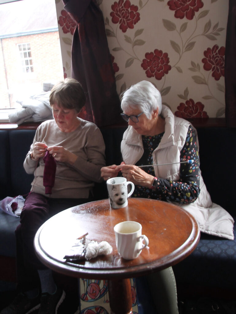 Two ladies knitting